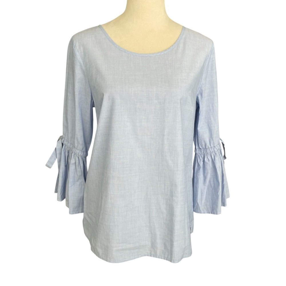 J. Crew Cotton Chambray‎ Top Women Size S Bow Sleeves Casual Feminine Chic Y2K